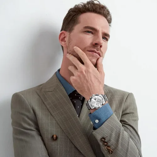 Vista 7 de OLEVS Relojes para hombre de plata, reloj de cronógrafo de acero inoxidable para hombre, reloj analógico de cuarzo de cara grande para hombre
