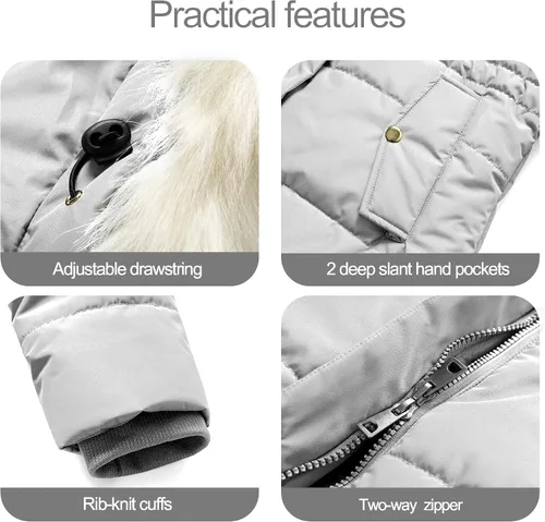 Vista 6 de Chrisuno Abrigos cálidos de invierno para mujer, chaqueta acolchada con cordón largo, impermeable, parka de nieve con capucha extraíble de piel