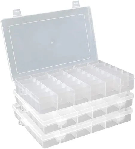 Vista 6 de Caja organizadora de plástico con 36 compartimentos, caja de almacenamiento de joyas con divisores ajustables (paquete de 3)