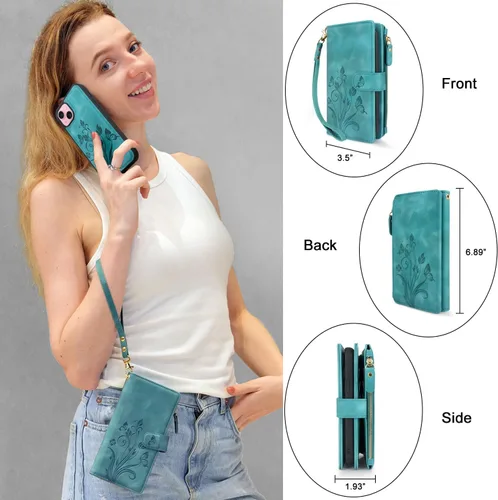 Vista 5 de Funda compatible con iPhone 14 / iPhone 13 de 6.1 pulgadas [ranuras para tarjetas] Soporte para efectivo de identificación y crédito con bolsillo