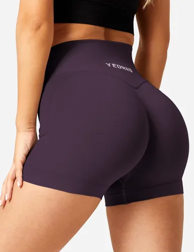 Vista 5 de YEOREO - Pantalones cortos de entrenamiento Scrunch Butt para mujer, 3.5 pulgadas, sin costuras, cintura cruzada en forma de V, para hacer deportes