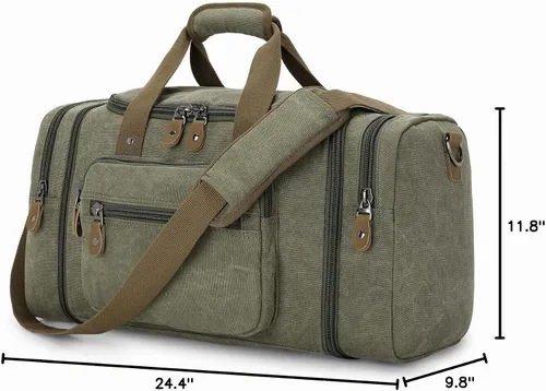 Vista 7 de Gonex Canvas Duffle Bag, Expandable 50L Travel Overnight Weekender Bag Verde militar