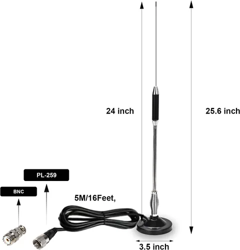 Vista 2 de Antena de radio CB de 27 pulgadas con adaptador BNC y montaje magnético para President Midland Cobra Uniden Anytone Truck Radio
