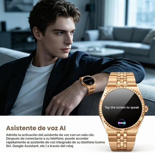 Vista 8 de Reloj inteligente de lujo para negocios, pantalla AMOLED HD de 1.32 pulgadas, llamadas Bluetooth 5.4, correa de acero inoxidable, más de 160 modos