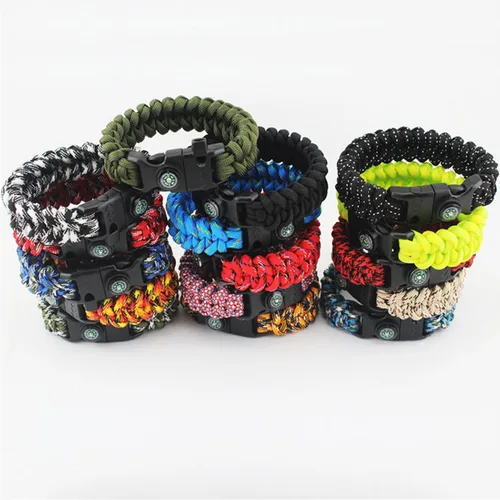 Vista 6 de 5/8 pulgadas brújula raspador pedernal iniciador de fuego hebilla silbato pulsera paracord al aire libre camping emergencia supervivencia viajes kits