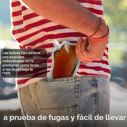 Vista 5 de 20 frascos de licor para crucero, bolsas reutilizables para viajes, botellas de plástico con embudo (8 onzas)