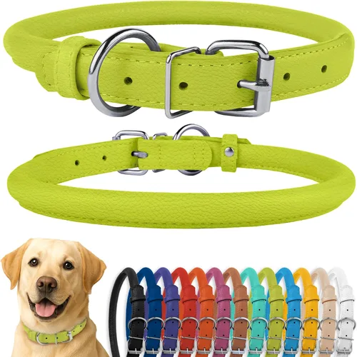 Vista 94 de CollarDirect - Collar de cuero enrollado para perro, collar redondo acolchado suave para cachorro, collar de cuero auténtico hecho a mano