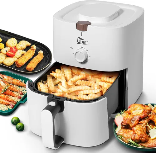 Vista 5 de Freidora de aire compacta de 4.2 cuartos de galón, freidora de aire de 4 litros y 1500 W, olla para pizza con circulación de aire rápida