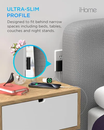 Vista 4 de iHome Cargador USB-C multipuerto de 40 W, bloque plano de 2 puertos AC Pro, adaptador de pared de carga rápida dual Foldable Prongs, Fast