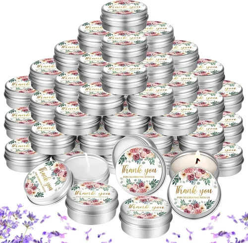 Vista 15 de MTLEE 50 piezas de velas de boda azules florales, regalos de favores para invitados, 1 oz de cera de soja con aroma a lavanda, velas aromáticas