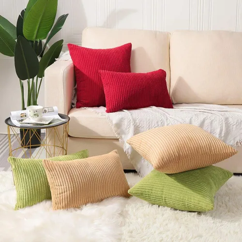 Vista 7 de Artscope Fundas de almohada de pana a rayas acogedoras súper suaves decorativas oblongas fundas de almohada decorativa fundas de cojín para sofá