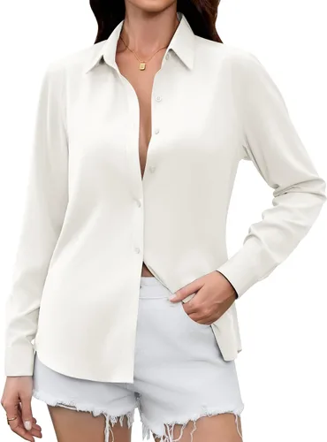 Vista 12 de Camisas Premium de Seda Satinada Suave y Transpirable con Botones para Mujer, Blusas de Manga Larga, Tops de Trabajo Casuales