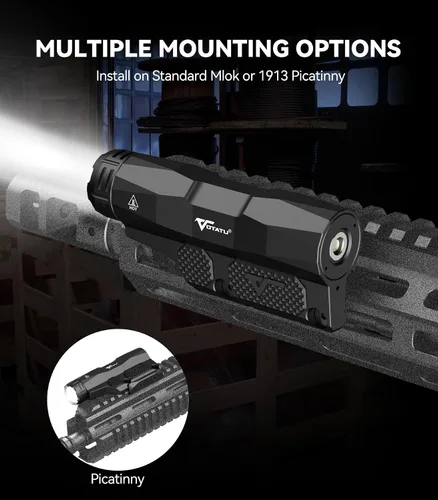 Vista 2 de VOTATU ML50 Picatinny/Mlok linterna para rifle, luz de arma máxima de 2400 lúmenes con interruptor de almohadilla de presión, linterna recargable