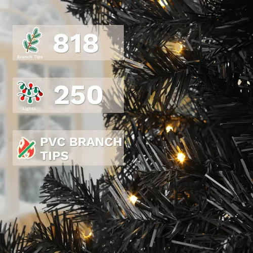 Vista 3 de DWVO Árbol de Navidad de Halloween preiluminado de 6 pies con control Negro