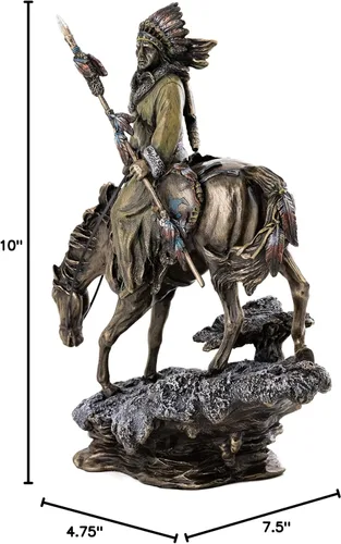 Vista 8 de Top Collection Plains Indian Riding Roans Horse in Snowy Road Estatua – Escultura indígena nativa americana en bronce fundido en frío de primera
