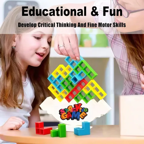 Vista 3 de Juego de Bloques de Equilibrio y Apilamiento de Ataque, Juegos de Mesa para 2 Jugadores+ Juegos Familiares, Juego de Fiesta de Viaje Familiar