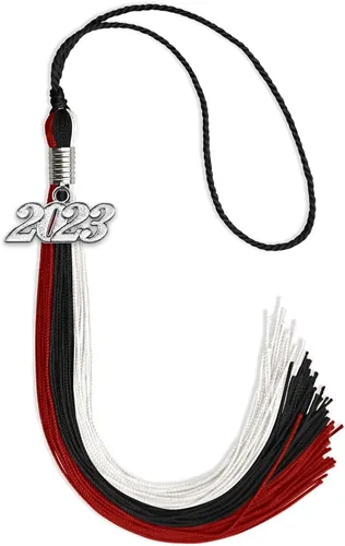 Vista 73 de Endea Graduation Borla de triple color con gota de fecha plateada (negro/dorado/granate, 2020)