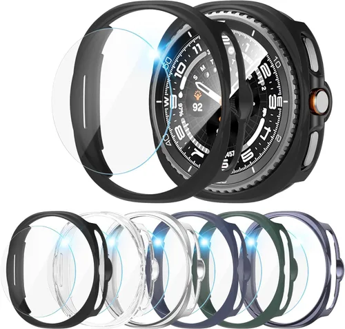 Vista 11 de Paquete de 6 + 6 fundas protectoras de pantalla para Samsung Galaxy FE/Galaxy Watch 5/Galaxy Watch 4 de 1.575 pulgadas, película de vidrio templado