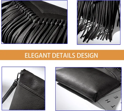 Vista 5 de Lytosmoo Vintage Fringe Purse Fringe Hobo Bags for Women Vegan Leather Tassel Hippie Crossbody Bag