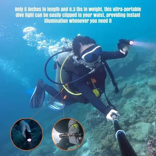 Vista 5 de ORCATORCH Luz de buceo D580, linterna subacuática máxima de 530 lúmenes con haz estrecho de 6 grados, interruptor giratorio impermeable IP68