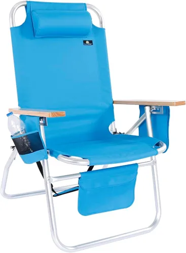 Vista 10 de Silla de playa grande y resistente para adultos grandes y altos, capacidad de 300 libras, tubo de aluminio, 4 posiciones reclinables