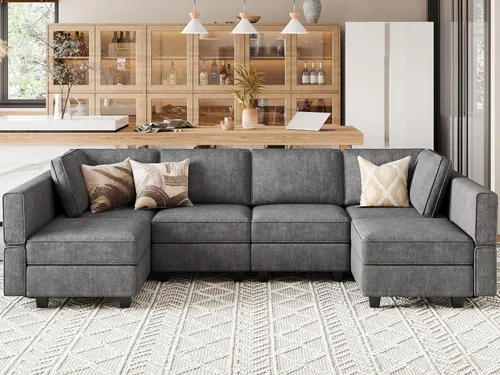 Vista 24 de Belffin Sofá en forma de U Sofá modular reversible de almacenamiento otomano Sofá de 6 plazas sofás grandes Sofá en forma de U Negro