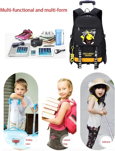 Vista 6 de Bolsas escolares de anime para estudiantes Oxford de tela para vacaciones bolsa de viaje maleta con seis ruedas mochila para portátil amarillo1 L