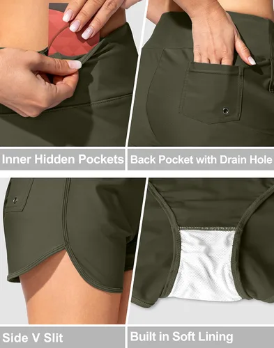 Vista 5 de Traje de baño para mujer con bolsillos, cintura alta, control de abdomen, traje de baño con forro
