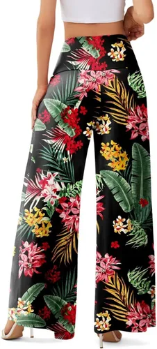Vista 3 de JZC Pantalones de descanso estilo palazzo para mujer, elásticos, de pierna ancha, informales, cómodos, de tiro alto, holgados, tallas S - 3XL