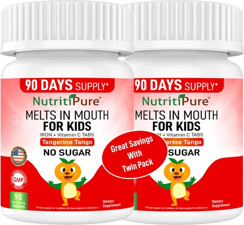 Vista 10 de Suplemento de hierro masticable para niños, hierro carbonílico Ferronyl® 9 mg, vitamina C 30 mg, sabor a uva, 90 tabletas (2 botellas)