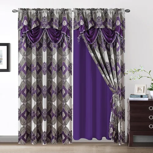 Vista 16 de Petrichor Cortinas Elegantes con Hilos Dorados y Plateados Juego de 2 Paneles - Tratamiento de Ventana de Lujo con Cenefa Adjunta, Respaldo