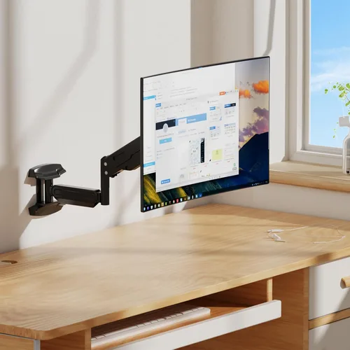 Vista 7 de Suptek Monitor de montaje en pared individual para pantallas de 13 a 32 pulgadas, brazo ajustable de movimiento completo con resorte de gas