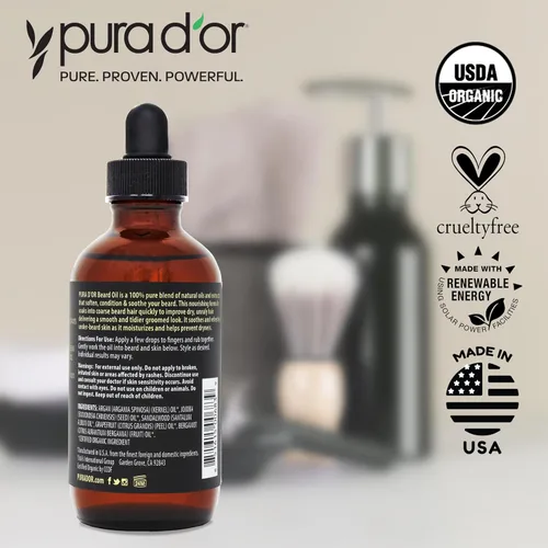 Vista 7 de PURA D'OR Aceite Suavizante para Barba Orgánico de 4 Oz - Aroma Original de Sándalo - Acondicionador que no se enjuaga, Aceite de Argán y Jojoba