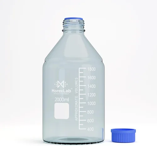 Vista 4 de Botellas de vidrio de almacenamiento de 67.6 fl oz, 1 botella redonda de almacenamiento de medios, botellas de vidrio de borosilicato, botellas