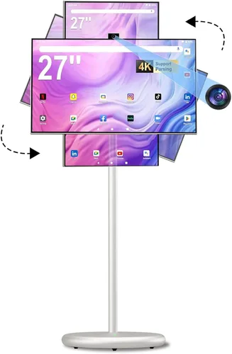 Vista 9 de TV portátil inteligente FHD de 21.5 pulgadas, TV rodante sobre ruedas, sistema operativo Android 15, almacenamiento 6G + 128GB, monitor de pantalla