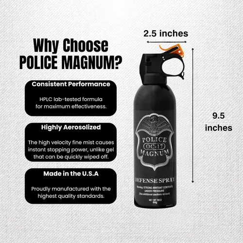 Vista 5 de Police Magnum Gran spray de pimienta para defensa personal – Táctica máxima fuerza seguridad y protección – Bote de fuego portátil negro – Fabricado