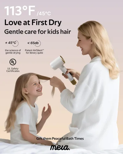 Vista 6 de Mera Bio-Ionic - Secador de pelo para mujer, secado rápido profesional de 1400 W con difusor y concentrador, tecnología de iones negativos