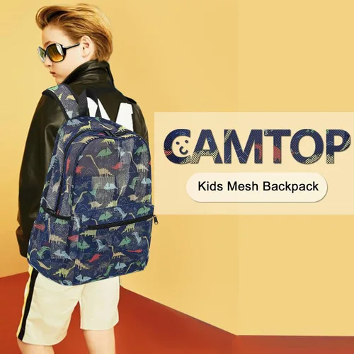Vista 2 de CAMTOP Mochila de malla para niños y niñas, mochila transparente para preescolar, mochila casual para escuela, playa, viajes, deportes, Azul