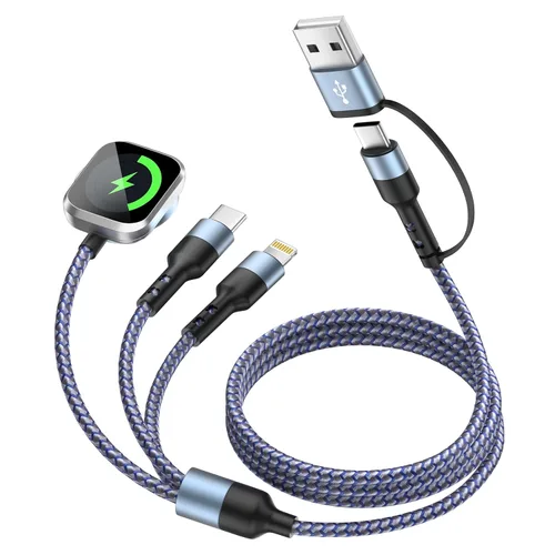 Vista 22 de Travel Essentials - Cable de carga múltiple para iWatch Charger, 4 en 2, 3XUSB C, cable de carga múltiple, USBC Car CarPlay compatible con iWatch