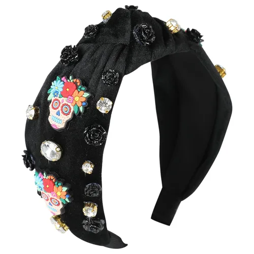 Vista 17 de Diademas de fantasma de Halloween para mujer, diadema de araña espeluznante con cuentas de diamantes de imitación de cristal, accesorios