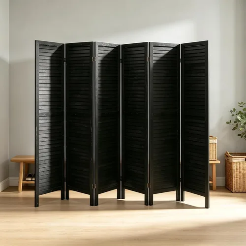 Vista 10 de 6 Panel Wooden Room Divider,67" Tall Folding Privacy Screen,Whitewashed Whitewashed 6 Panel