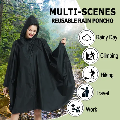 Vista 5 de AIMLYXEE Poncho de lluvia impermeable ligero reutilizable con capucha bolsillo para actividades al aire libre de adultos