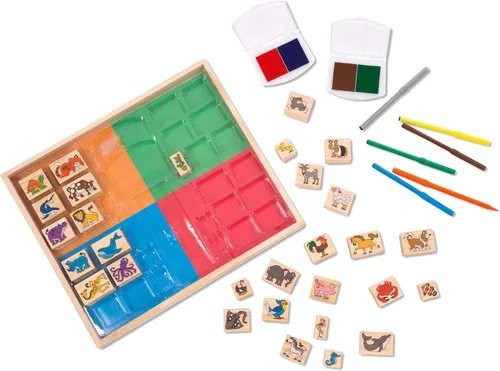 Vista 9 de Melissa & Doug Juego de sellos de madera de lujo: animales - 30 sellos, 6 marcadores, 2 almohadillas de sello