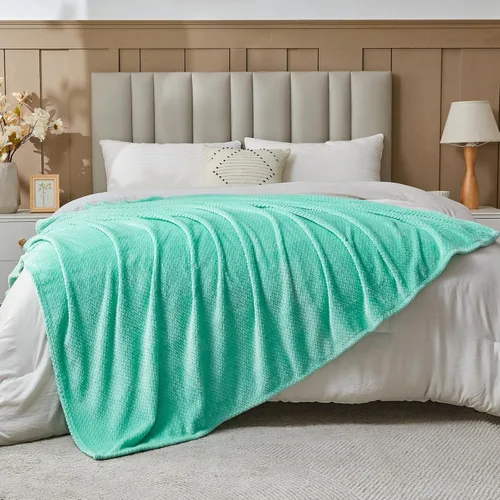 Vista 4 de NEWCOSPLAY Manta de Tiro Súper Suave Aqua Franela Sedosa Premium Fleece con Patrón de Hojas Ligera Manta de Cama para Uso en Todas las Estaciones