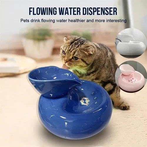 Vista 3 de REAGAR Fuente de agua de cerámica para gatos, dispensador automático de bebidas para mascotas, súper silencioso, para gatos, gatitos, perros, Negro