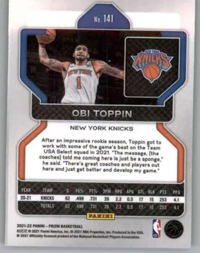 Vista 2 de 2021-22 Panini Prizm #141 Obi Toppin New York Knicks Basketball Card - GotBaseballCards
