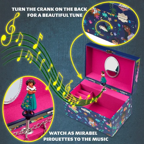 Vista 3 de Disney Encanto - Joyero musical para niñas, caja de almacenamiento de princesa Frozen con caja de música giratoria Mirabel la Sirenita Ariel Elsa
