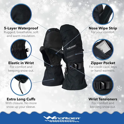 Vista 3 de Guantes de invierno resistentes e impermeables Guantes extra largos Tabla de snowboard, esquí, pesca en hielo, mitones Peso medio