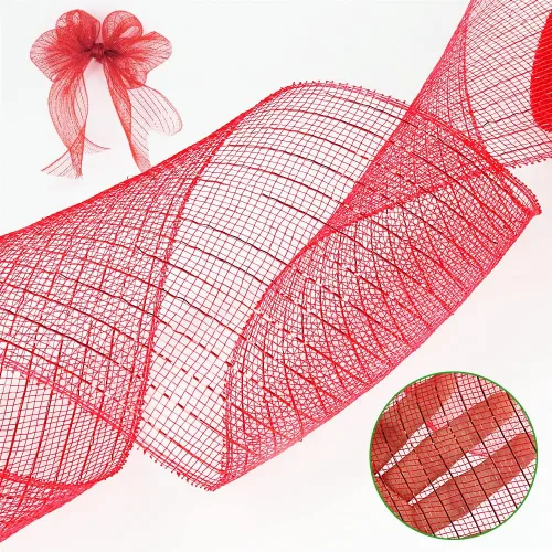 Vista 3 de 3 rollos de cinta de malla para coronas, 6 pulgadas x 30 pies cada rollo de rollos de malla de polideco rojo, verde y blanco, cinta de Navidad