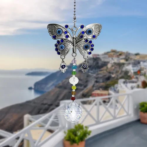 Vista 7 de Atrapasoles colgante de ventana con cristal, mariposa azul para jardín colgante de arco iris (mariposa)